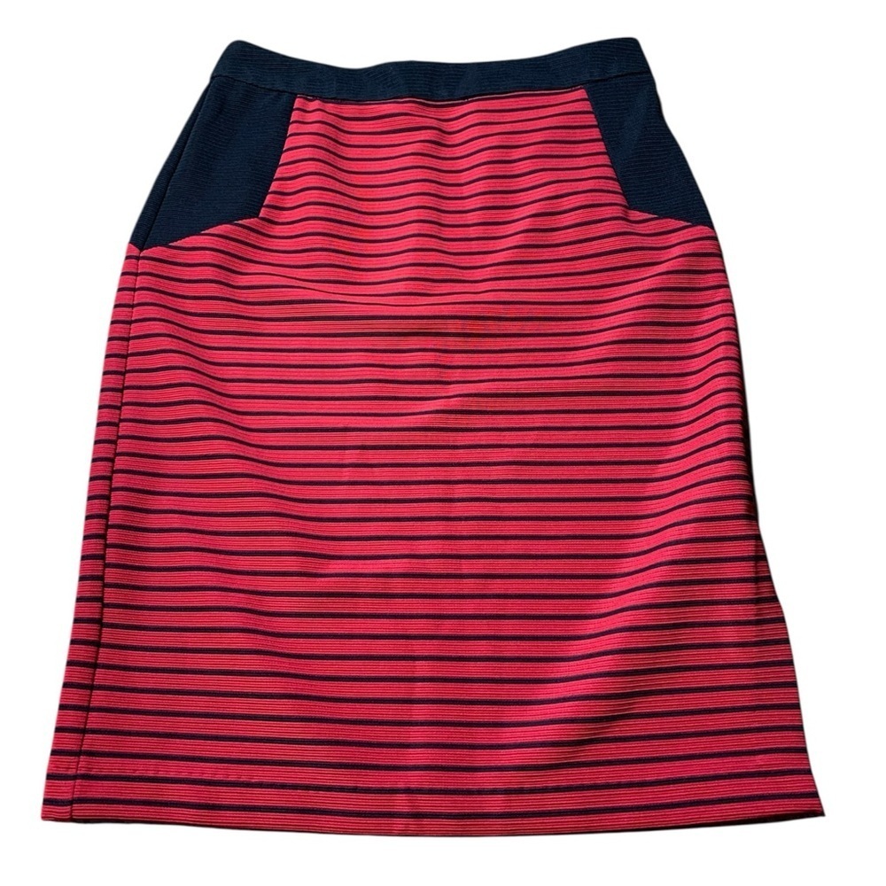 Kensie Red & Black Striped Pencil Skirt | Exposed Front Zipper | Size XS